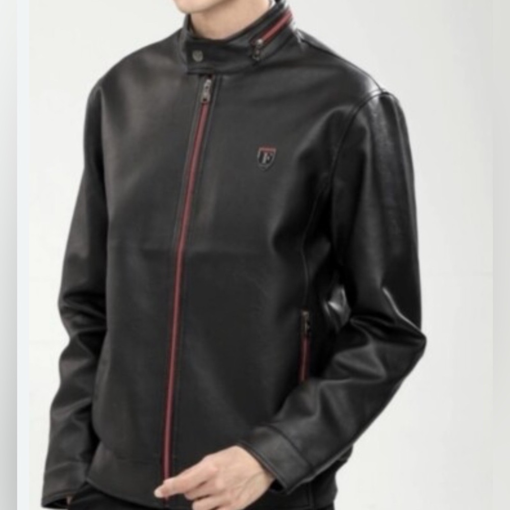 F Collection leather man’s jacket made in italy color black and red zipper red​​